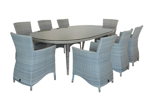 Astoria Oval Dining Table 180x110cm With Glass and Hole (Polyloom Provance Wicker)