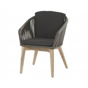 4 Seasons Outdoor Santander dining chair Teak Mid Grey rope with 2 cushions
